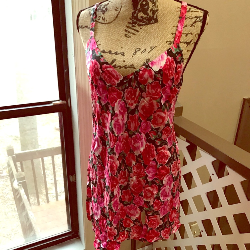 Lingerie Cache Rose Floral Silk Cami Nightie M